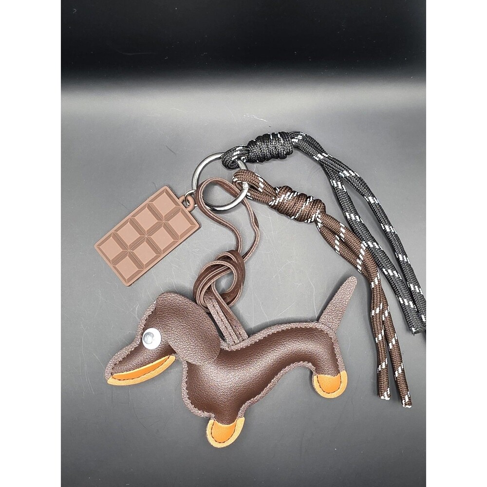 Dog Faux Leather Patchwork Key Chain Brown Animal Charm for Women Novelty Style